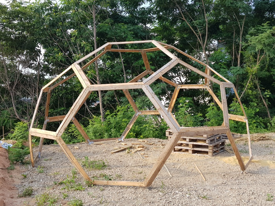 This meme is an image of a large, elaborate wooden structure, likely a geodesic dome, with a sign on the front that reads "Abandon all hope ye who enter here". The image is a humorous take on the classic "Abandon all hope" sign from Dante's Inferno, but applied to a more mundane and humorous context.